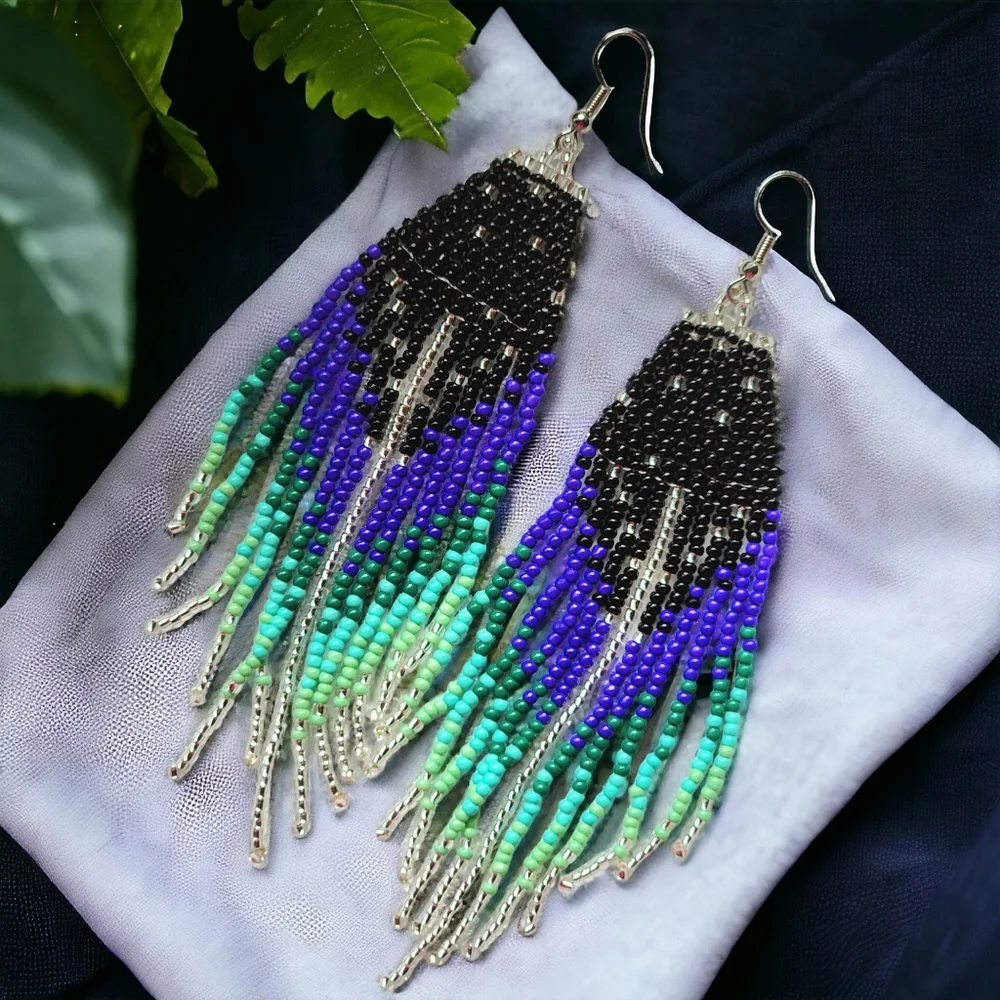 🆕️ Boho Style Handmade Beaded Long Earrings - Picture 5 of 6